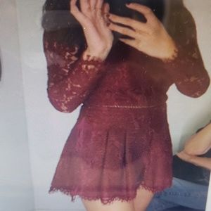 Burgandy Long sleeve lace romper